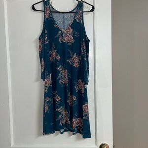 Blue Floral Cold-Shoulder Dress